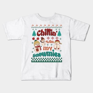 Chillin With My Snowmies, Retro Christmas Kids T-Shirt